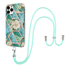 Load image into Gallery viewer, Electroplating Splicing Marble Flower Pattern TPU Shockproof Case with Lanyard, For iPhone 13 mini, For iPhone 13, For iPhone 13 Pro, For iPhone 13 Pro Max, For iPhone 12 mini, For iPhone 12 / 12 Pro, For iPhone 12 Pro Max, For iPhone 11               ...
