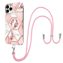 Load image into Gallery viewer, Electroplating Splicing Marble Flower Pattern TPU Shockproof Case with Lanyard, For iPhone 13 mini, For iPhone 13, For iPhone 13 Pro, For iPhone 13 Pro Max, For iPhone 12 mini, For iPhone 12 / 12 Pro, For iPhone 12 Pro Max, For iPhone 11               ...