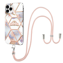Load image into Gallery viewer, Electroplating Splicing Marble Flower Pattern TPU Shockproof Case with Lanyard, For iPhone 13 mini, For iPhone 13, For iPhone 13 Pro, For iPhone 13 Pro Max, For iPhone 12 mini, For iPhone 12 / 12 Pro, For iPhone 12 Pro Max, For iPhone 11               ...