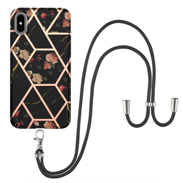 Electroplating Splicing Marble Flower Pattern TPU Shockproof Case with Lanyard, For iPhone 13 mini, For iPhone 13, For iPhone 13 Pro, For iPhone 13 Pro Max, For iPhone 12 mini, For iPhone 12 / 12 Pro, For iPhone 12 Pro Max, For iPhone 11               ...