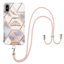 Load image into Gallery viewer, Electroplating Splicing Marble Flower Pattern TPU Shockproof Case with Lanyard, For iPhone 13 mini, For iPhone 13, For iPhone 13 Pro, For iPhone 13 Pro Max, For iPhone 12 mini, For iPhone 12 / 12 Pro, For iPhone 12 Pro Max, For iPhone 11               ...