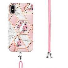 Load image into Gallery viewer, Electroplating Splicing Marble Flower Pattern TPU Shockproof Case with Lanyard, For iPhone XS Max, For iPhone 8 Plus / 7 Plus, For iPhone SE 2022 / SE 2020 / 8 / 7
