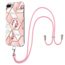 Load image into Gallery viewer, Electroplating Splicing Marble Flower Pattern TPU Shockproof Case with Lanyard, For iPhone XS Max, For iPhone 8 Plus / 7 Plus, For iPhone SE 2022 / SE 2020 / 8 / 7
