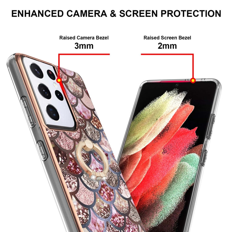 Electroplating Pattern IMD TPU Shockproof Case with Rhinestone Ring Holder, For Samsung Galaxy S21 Ultra 5G, For Samsung Galaxy S21+ 5G