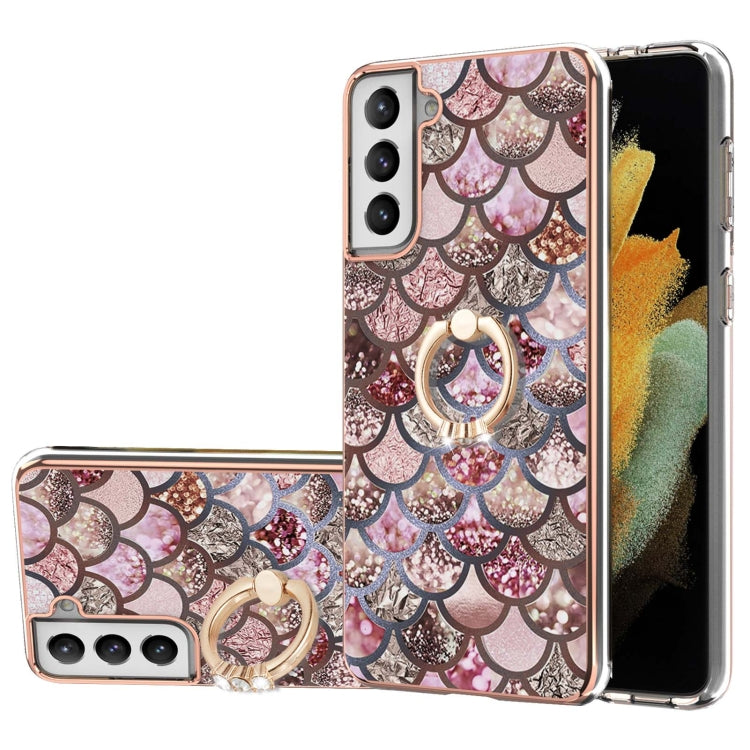 Electroplating Pattern IMD TPU Shockproof Case with Rhinestone Ring Holder, For Samsung Galaxy S21 Ultra 5G, For Samsung Galaxy S21+ 5G