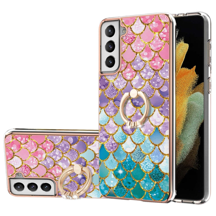 Electroplating Pattern IMD TPU Shockproof Case with Rhinestone Ring Holder, For Samsung Galaxy S21 Ultra 5G, For Samsung Galaxy S21+ 5G