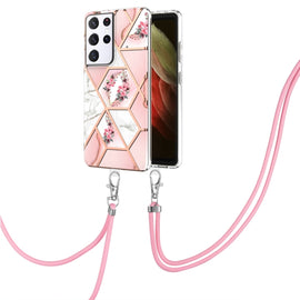 Electroplating Splicing Marble Flower Pattern TPU Shockproof Case with Lanyard, For Samsung Galaxy S21 Ultra 5G, For Samsung Galaxy S21+ 5G, For Samsung Galaxy S21 5G, For Samsung Galaxy S21 FE 5G, For Samsung Galaxy S20 Ultra, For Samsung Galaxy S20+ ...