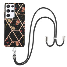 Load image into Gallery viewer, Electroplating Splicing Marble Flower Pattern TPU Shockproof Case with Lanyard, For Samsung Galaxy S21 Ultra 5G, For Samsung Galaxy S21+ 5G, For Samsung Galaxy S21 5G, For Samsung Galaxy S21 FE 5G, For Samsung Galaxy S20 Ultra, For Samsung Galaxy S20+ ...