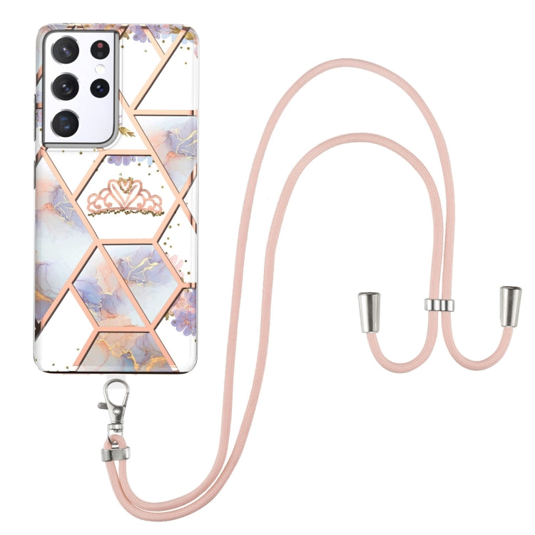 Electroplating Splicing Marble Flower Pattern TPU Shockproof Case with Lanyard, For Samsung Galaxy S21 Ultra 5G, For Samsung Galaxy S21+ 5G, For Samsung Galaxy S21 5G, For Samsung Galaxy S21 FE 5G, For Samsung Galaxy S20 Ultra, For Samsung Galaxy S20+ ...