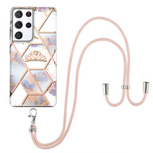 Load image into Gallery viewer, Electroplating Splicing Marble Flower Pattern TPU Shockproof Case with Lanyard, For Samsung Galaxy S21 Ultra 5G, For Samsung Galaxy S21+ 5G, For Samsung Galaxy S21 5G, For Samsung Galaxy S21 FE 5G, For Samsung Galaxy S20 Ultra, For Samsung Galaxy S20+ ...