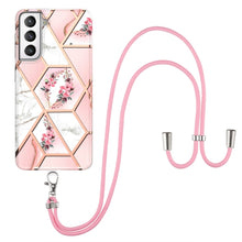 Load image into Gallery viewer, Electroplating Splicing Marble Flower Pattern TPU Shockproof Case with Lanyard, For Samsung Galaxy S21 Ultra 5G, For Samsung Galaxy S21+ 5G, For Samsung Galaxy S21 5G, For Samsung Galaxy S21 FE 5G, For Samsung Galaxy S20 Ultra, For Samsung Galaxy S20+ ...