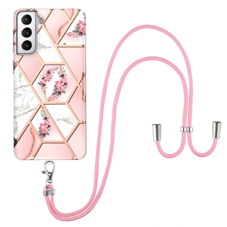 Electroplating Splicing Marble Flower Pattern TPU Shockproof Case with Lanyard, For Samsung Galaxy S21 Ultra 5G, For Samsung Galaxy S21+ 5G, For Samsung Galaxy S21 5G, For Samsung Galaxy S21 FE 5G, For Samsung Galaxy S20 Ultra, For Samsung Galaxy S20+ ...