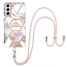 Load image into Gallery viewer, Electroplating Splicing Marble Flower Pattern TPU Shockproof Case with Lanyard, For Samsung Galaxy S21 Ultra 5G, For Samsung Galaxy S21+ 5G, For Samsung Galaxy S21 5G, For Samsung Galaxy S21 FE 5G, For Samsung Galaxy S20 Ultra, For Samsung Galaxy S20+ ...