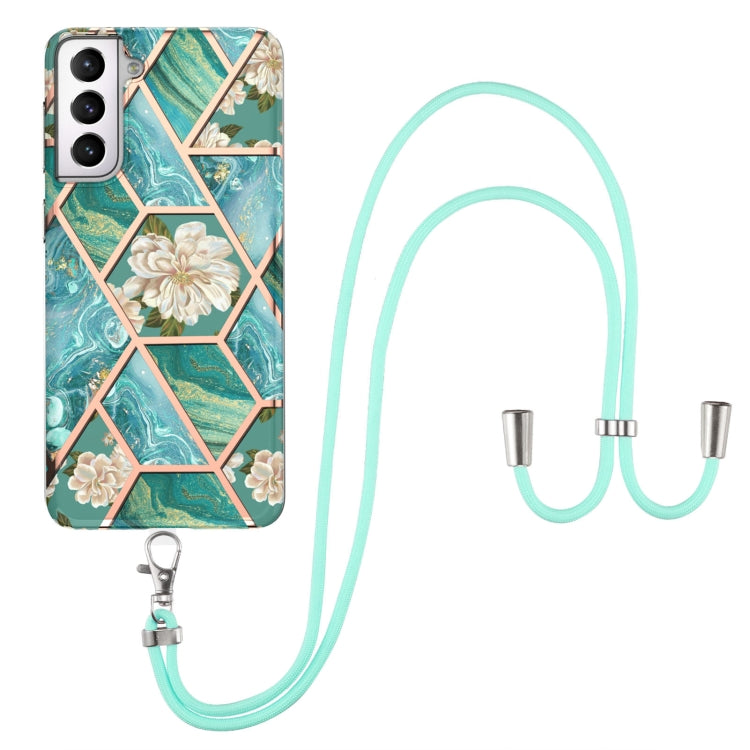 Electroplating Splicing Marble Flower Pattern TPU Shockproof Case with Lanyard, For Samsung Galaxy S21 Ultra 5G, For Samsung Galaxy S21+ 5G, For Samsung Galaxy S21 5G, For Samsung Galaxy S21 FE 5G, For Samsung Galaxy S20 Ultra, For Samsung Galaxy S20+ ...