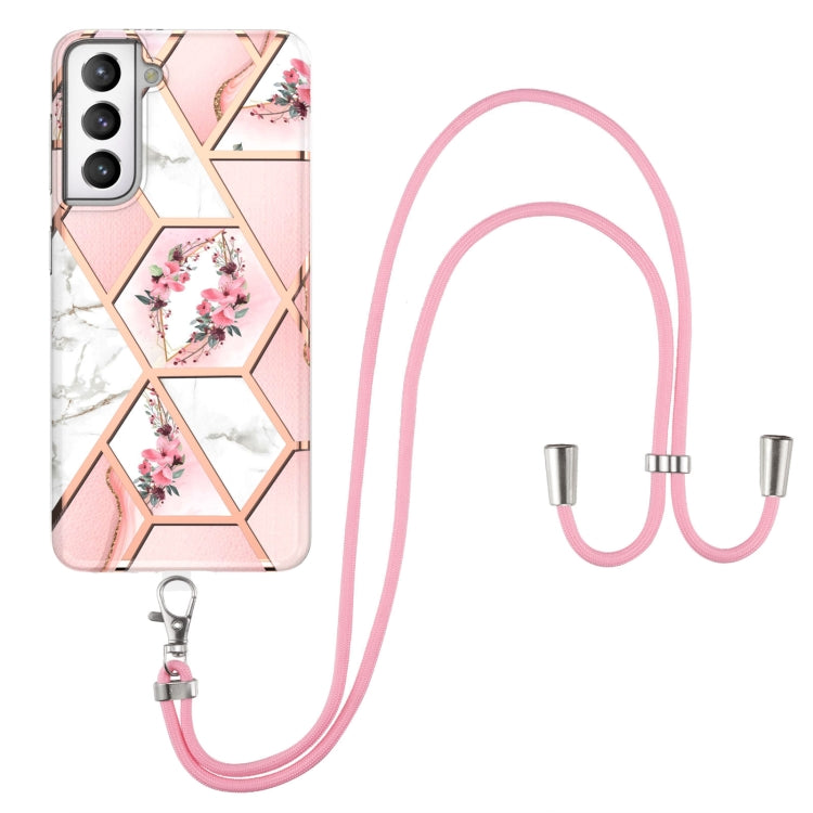 Electroplating Splicing Marble Flower Pattern TPU Shockproof Case with Lanyard, For Samsung Galaxy S21 Ultra 5G, For Samsung Galaxy S21+ 5G, For Samsung Galaxy S21 5G, For Samsung Galaxy S21 FE 5G, For Samsung Galaxy S20 Ultra, For Samsung Galaxy S20+ ...