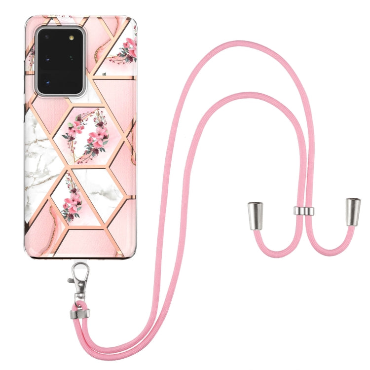Electroplating Splicing Marble Flower Pattern TPU Shockproof Case with Lanyard, For Samsung Galaxy S21 Ultra 5G, For Samsung Galaxy S21+ 5G, For Samsung Galaxy S21 5G, For Samsung Galaxy S21 FE 5G, For Samsung Galaxy S20 Ultra, For Samsung Galaxy S20+ ...