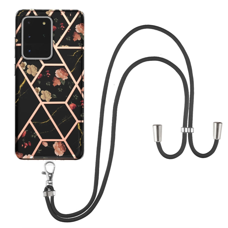 Electroplating Splicing Marble Flower Pattern TPU Shockproof Case with Lanyard, For Samsung Galaxy S21 Ultra 5G, For Samsung Galaxy S21+ 5G, For Samsung Galaxy S21 5G, For Samsung Galaxy S21 FE 5G, For Samsung Galaxy S20 Ultra, For Samsung Galaxy S20+ ...