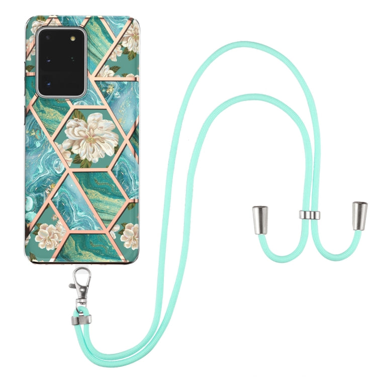 Electroplating Splicing Marble Flower Pattern TPU Shockproof Case with Lanyard, For Samsung Galaxy S21 Ultra 5G, For Samsung Galaxy S21+ 5G, For Samsung Galaxy S21 5G, For Samsung Galaxy S21 FE 5G, For Samsung Galaxy S20 Ultra, For Samsung Galaxy S20+ ...