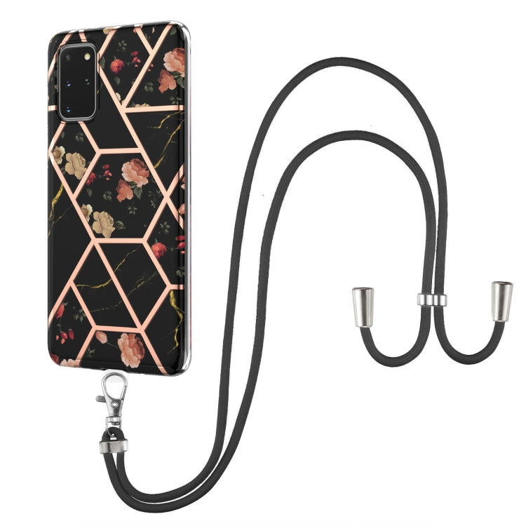 Electroplating Splicing Marble Flower Pattern TPU Shockproof Case with Lanyard, For Samsung Galaxy S21 Ultra 5G, For Samsung Galaxy S21+ 5G, For Samsung Galaxy S21 5G, For Samsung Galaxy S21 FE 5G, For Samsung Galaxy S20 Ultra, For Samsung Galaxy S20+ ...