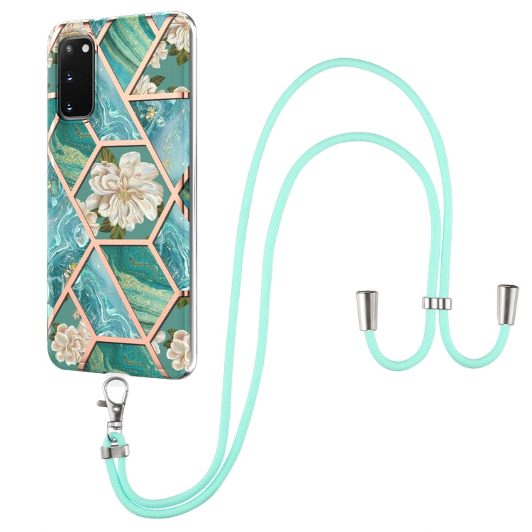Electroplating Splicing Marble Flower Pattern TPU Shockproof Case with Lanyard, For Samsung Galaxy S21 Ultra 5G, For Samsung Galaxy S21+ 5G, For Samsung Galaxy S21 5G, For Samsung Galaxy S21 FE 5G, For Samsung Galaxy S20 Ultra, For Samsung Galaxy S20+ ...