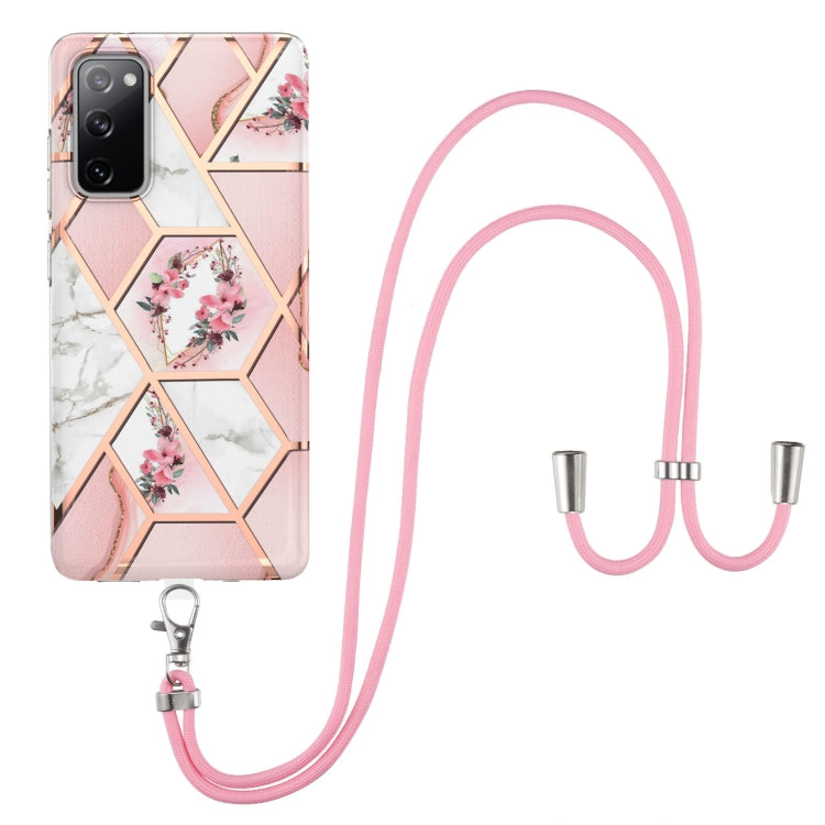 Electroplating Splicing Marble Flower Pattern TPU Shockproof Case with Lanyard, For Samsung Galaxy S21 Ultra 5G, For Samsung Galaxy S21+ 5G, For Samsung Galaxy S21 5G, For Samsung Galaxy S21 FE 5G, For Samsung Galaxy S20 Ultra, For Samsung Galaxy S20+ ...
