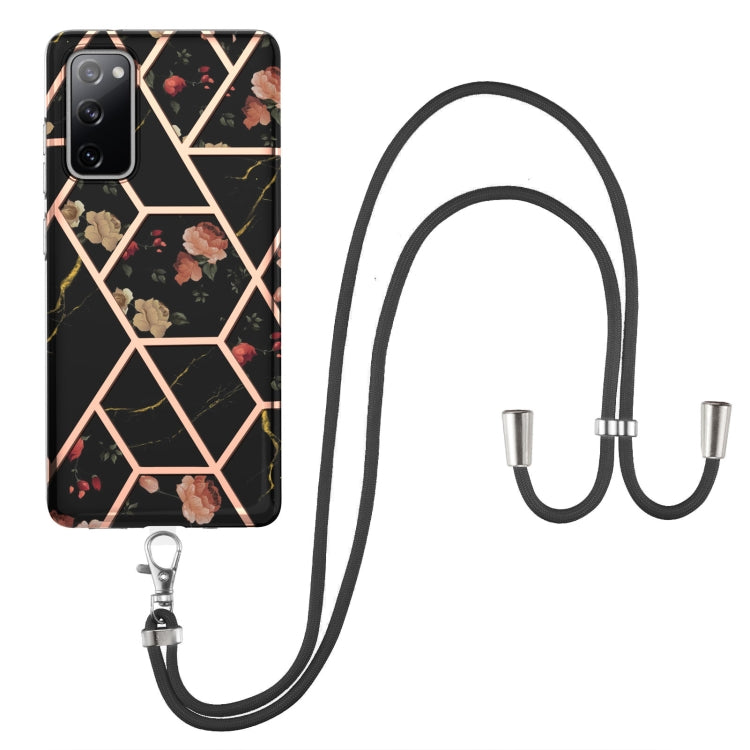 Electroplating Splicing Marble Flower Pattern TPU Shockproof Case with Lanyard, For Samsung Galaxy S21 Ultra 5G, For Samsung Galaxy S21+ 5G, For Samsung Galaxy S21 5G, For Samsung Galaxy S21 FE 5G, For Samsung Galaxy S20 Ultra, For Samsung Galaxy S20+ ...