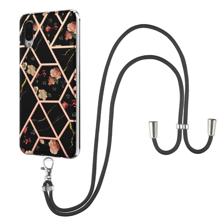 Electroplating Splicing Marble Flower Pattern TPU Shockproof Case with Lanyard, For Samsung Galaxy S21 Ultra 5G, For Samsung Galaxy S21+ 5G, For Samsung Galaxy S21 5G, For Samsung Galaxy S21 FE 5G, For Samsung Galaxy S20 Ultra, For Samsung Galaxy S20+ ...