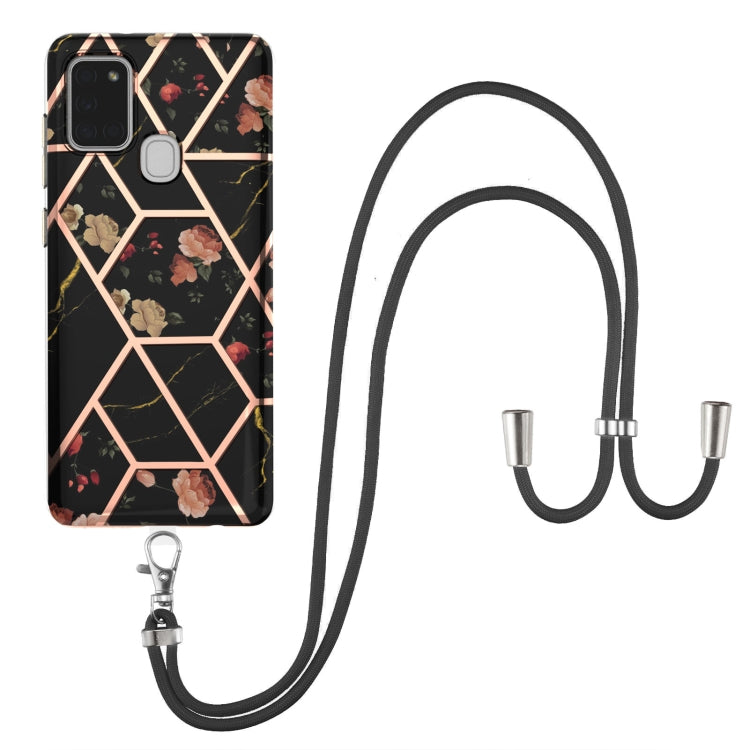 Electroplating Splicing Marble Flower Pattern TPU Shockproof Case with Lanyard, For Samsung Galaxy A12 5G / M12 / F12, For Samsung Galaxy A21s, For Samsung Galaxy A22 4G EU Version / M32, For Samsung Galaxy A22 5G US Version, For Samsung Galaxy A32 5G ...