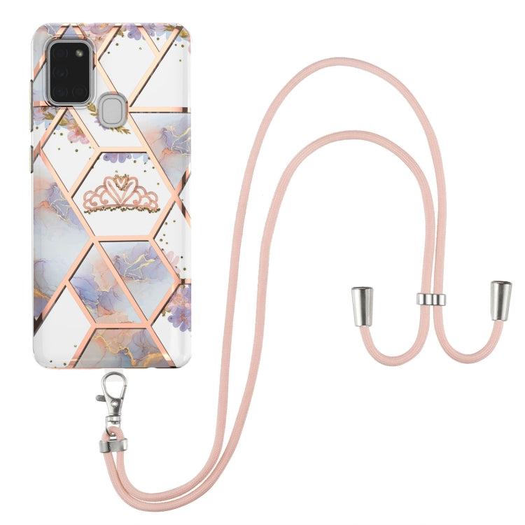 Electroplating Splicing Marble Flower Pattern TPU Shockproof Case with Lanyard, For Samsung Galaxy A12 5G / M12 / F12, For Samsung Galaxy A21s, For Samsung Galaxy A22 4G EU Version / M32, For Samsung Galaxy A22 5G US Version, For Samsung Galaxy A32 5G ...