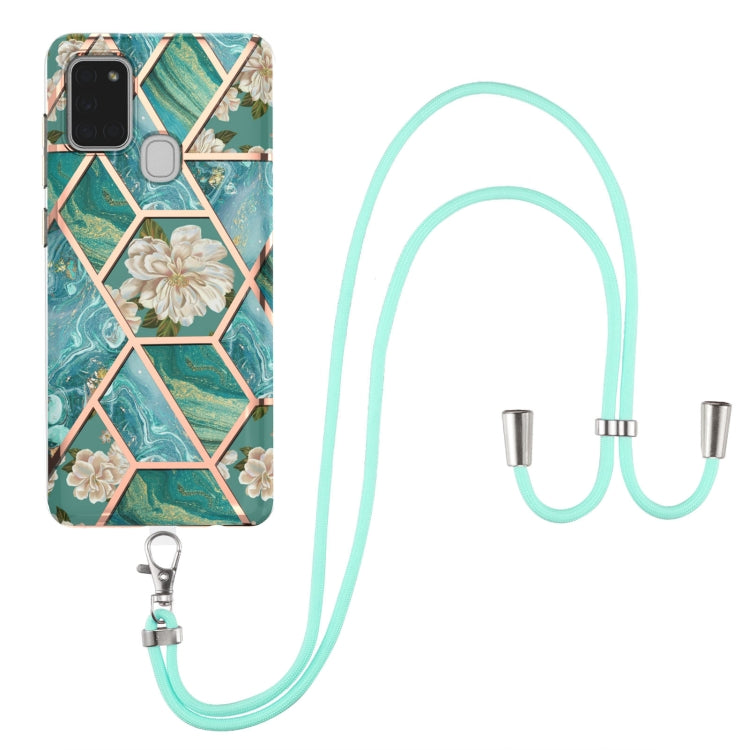 Electroplating Splicing Marble Flower Pattern TPU Shockproof Case with Lanyard, For Samsung Galaxy A12 5G / M12 / F12, For Samsung Galaxy A21s, For Samsung Galaxy A22 4G EU Version / M32, For Samsung Galaxy A22 5G US Version, For Samsung Galaxy A32 5G ...