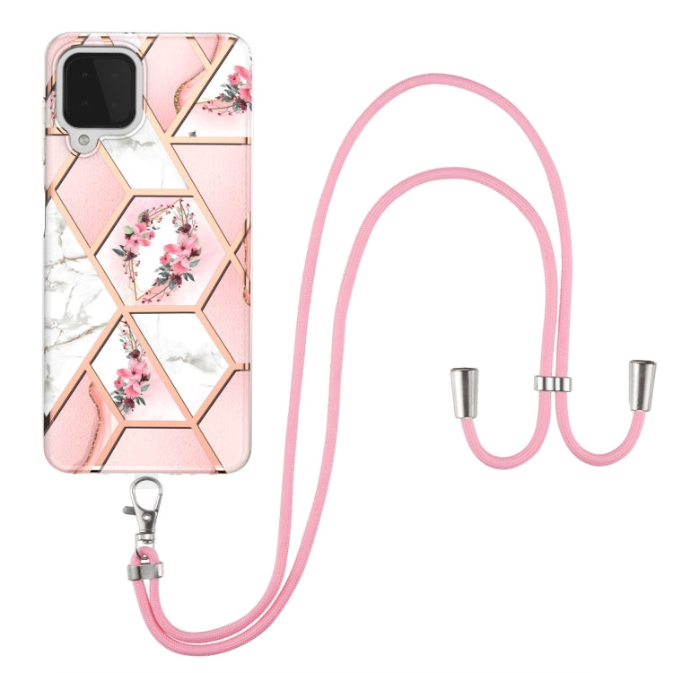 Electroplating Splicing Marble Flower Pattern TPU Shockproof Case with Lanyard, For Samsung Galaxy A12 5G / M12 / F12, For Samsung Galaxy A21s, For Samsung Galaxy A22 4G EU Version / M32, For Samsung Galaxy A22 5G US Version, For Samsung Galaxy A32 5G ...