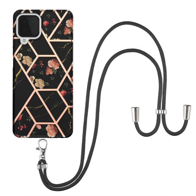 Electroplating Splicing Marble Flower Pattern TPU Shockproof Case with Lanyard, For Samsung Galaxy A12 5G / M12 / F12, For Samsung Galaxy A21s, For Samsung Galaxy A22 4G EU Version / M32, For Samsung Galaxy A22 5G US Version, For Samsung Galaxy A32 5G ...