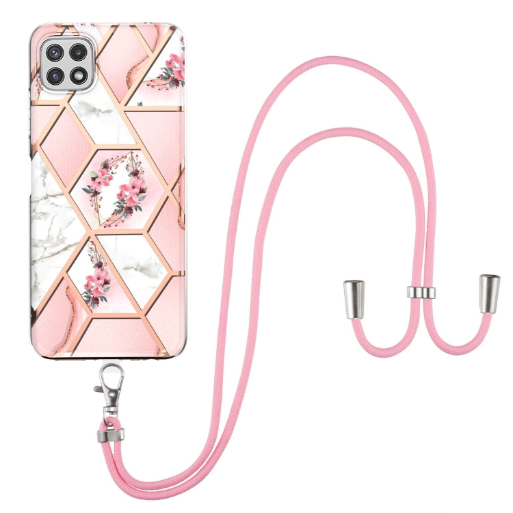 Electroplating Splicing Marble Flower Pattern TPU Shockproof Case with Lanyard, For Samsung Galaxy A12 5G / M12 / F12, For Samsung Galaxy A21s, For Samsung Galaxy A22 4G EU Version / M32, For Samsung Galaxy A22 5G US Version, For Samsung Galaxy A32 5G ...