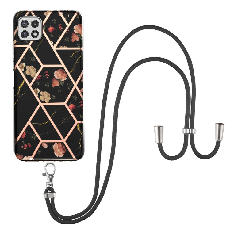 Electroplating Splicing Marble Flower Pattern TPU Shockproof Case with Lanyard, For Samsung Galaxy A12 5G / M12 / F12, For Samsung Galaxy A21s, For Samsung Galaxy A22 4G EU Version / M32, For Samsung Galaxy A22 5G US Version, For Samsung Galaxy A32 5G ...