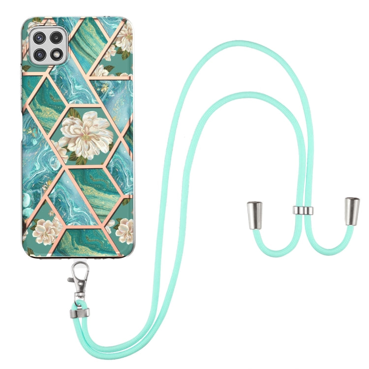 Electroplating Splicing Marble Flower Pattern TPU Shockproof Case with Lanyard, For Samsung Galaxy A12 5G / M12 / F12, For Samsung Galaxy A21s, For Samsung Galaxy A22 4G EU Version / M32, For Samsung Galaxy A22 5G US Version, For Samsung Galaxy A32 5G ...