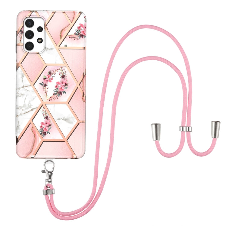 Electroplating Splicing Marble Flower Pattern TPU Shockproof Case with Lanyard, For Samsung Galaxy A12 5G / M12 / F12, For Samsung Galaxy A21s, For Samsung Galaxy A22 4G EU Version / M32, For Samsung Galaxy A22 5G US Version, For Samsung Galaxy A32 5G ...