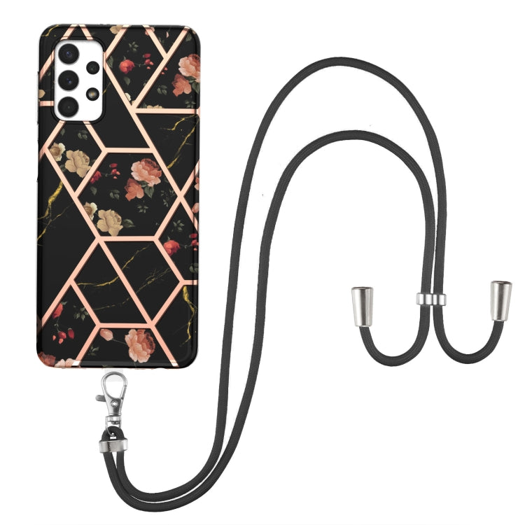 Electroplating Splicing Marble Flower Pattern TPU Shockproof Case with Lanyard, For Samsung Galaxy A12 5G / M12 / F12, For Samsung Galaxy A21s, For Samsung Galaxy A22 4G EU Version / M32, For Samsung Galaxy A22 5G US Version, For Samsung Galaxy A32 5G ...