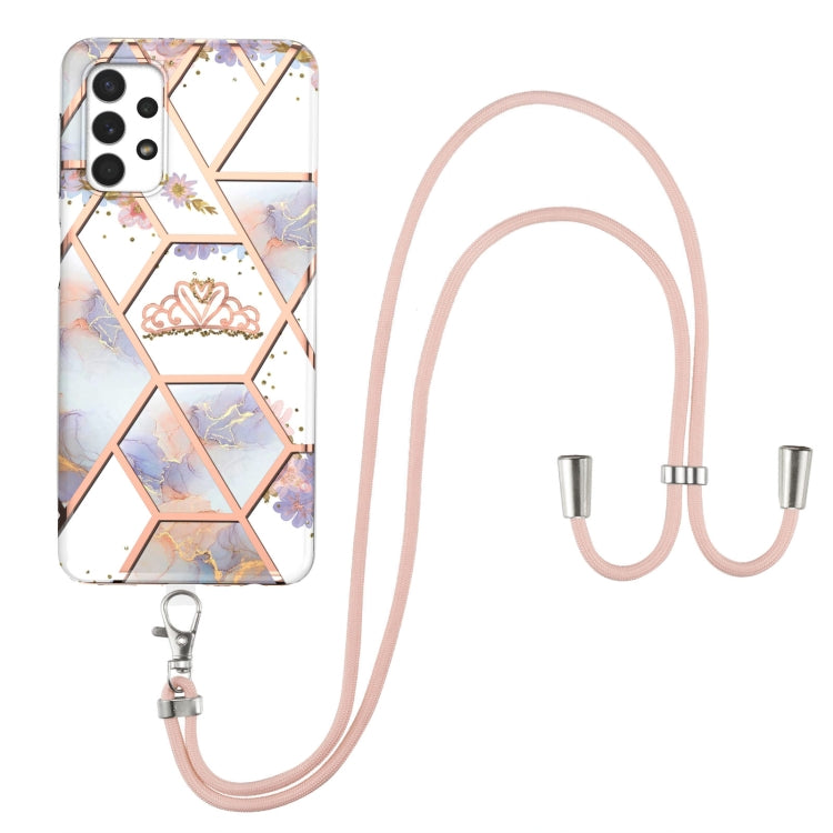 Electroplating Splicing Marble Flower Pattern TPU Shockproof Case with Lanyard, For Samsung Galaxy A12 5G / M12 / F12, For Samsung Galaxy A21s, For Samsung Galaxy A22 4G EU Version / M32, For Samsung Galaxy A22 5G US Version, For Samsung Galaxy A32 5G ...