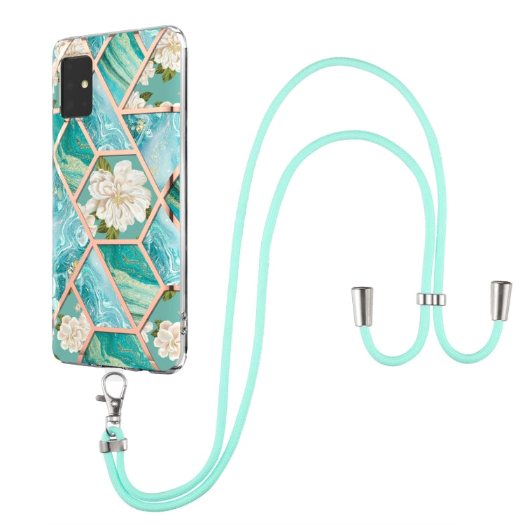 Electroplating Splicing Marble Flower Pattern TPU Shockproof Case with Lanyard, For Samsung Galaxy A12 5G / M12 / F12, For Samsung Galaxy A21s, For Samsung Galaxy A22 4G EU Version / M32, For Samsung Galaxy A22 5G US Version, For Samsung Galaxy A32 5G ...