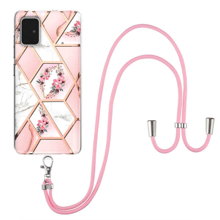 Electroplating Splicing Marble Flower Pattern TPU Shockproof Case with Lanyard, For Samsung Galaxy A12 5G / M12 / F12, For Samsung Galaxy A21s, For Samsung Galaxy A22 4G EU Version / M32, For Samsung Galaxy A22 5G US Version, For Samsung Galaxy A32 5G ...