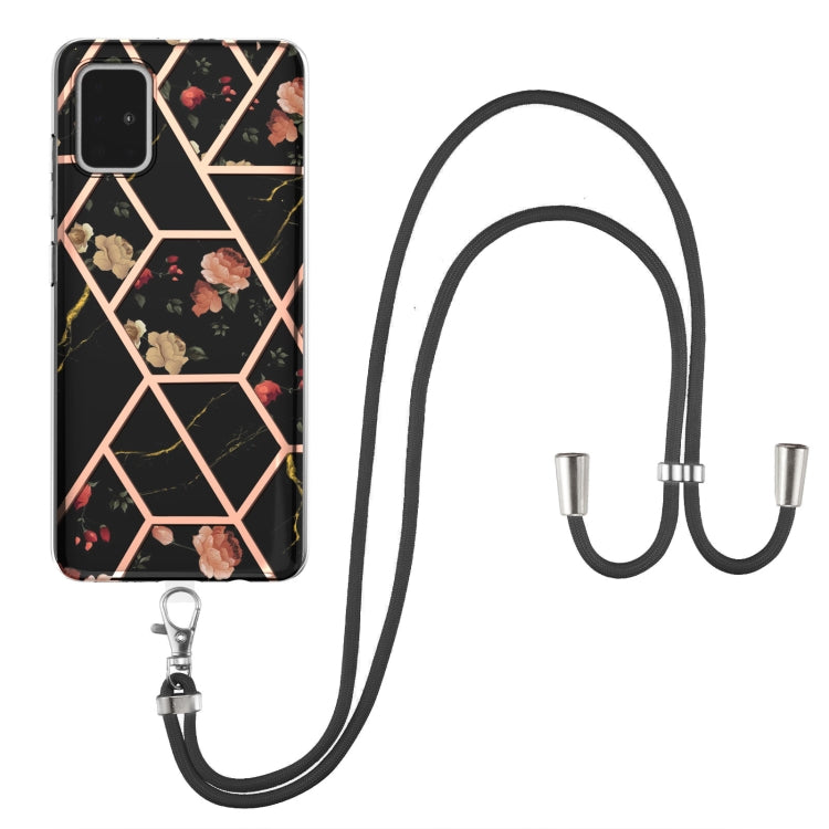 Electroplating Splicing Marble Flower Pattern TPU Shockproof Case with Lanyard, For Samsung Galaxy A12 5G / M12 / F12, For Samsung Galaxy A21s, For Samsung Galaxy A22 4G EU Version / M32, For Samsung Galaxy A22 5G US Version, For Samsung Galaxy A32 5G ...