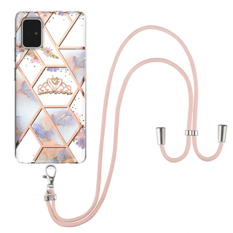 Electroplating Splicing Marble Flower Pattern TPU Shockproof Case with Lanyard, For Samsung Galaxy A12 5G / M12 / F12, For Samsung Galaxy A21s, For Samsung Galaxy A22 4G EU Version / M32, For Samsung Galaxy A22 5G US Version, For Samsung Galaxy A32 5G ...