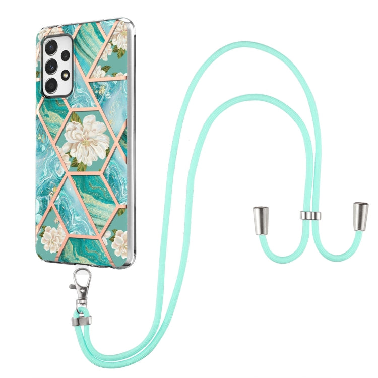 Electroplating Splicing Marble Flower Pattern TPU Shockproof Case with Lanyard, For Samsung Galaxy A12 5G / M12 / F12, For Samsung Galaxy A21s, For Samsung Galaxy A22 4G EU Version / M32, For Samsung Galaxy A22 5G US Version, For Samsung Galaxy A32 5G ...
