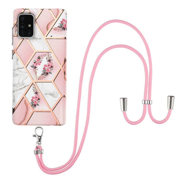 Electroplating Splicing Marble Flower Pattern TPU Shockproof Case with Lanyard, For Samsung Galaxy A12 5G / M12 / F12, For Samsung Galaxy A21s, For Samsung Galaxy A22 4G EU Version / M32, For Samsung Galaxy A22 5G US Version, For Samsung Galaxy A32 5G ...