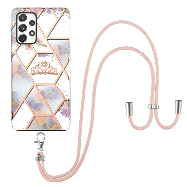 Electroplating Splicing Marble Flower Pattern TPU Shockproof Case with Lanyard, For Samsung Galaxy A12 5G / M12 / F12, For Samsung Galaxy A21s, For Samsung Galaxy A22 4G EU Version / M32, For Samsung Galaxy A22 5G US Version, For Samsung Galaxy A32 5G ...