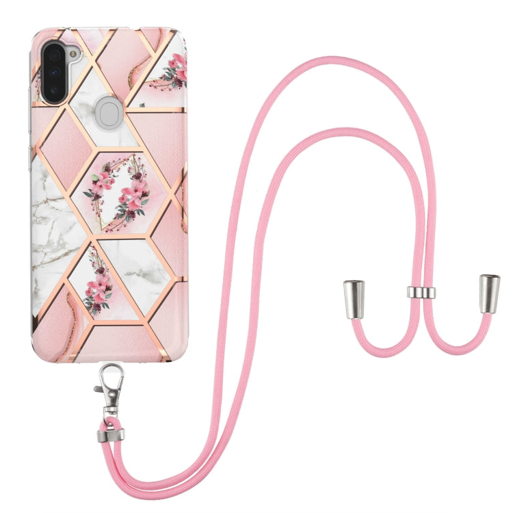 Electroplating Splicing Marble Flower Pattern TPU Shockproof Case with Lanyard, For Samsung Galaxy A82 5G, For Samsung Galaxy A11 / M11