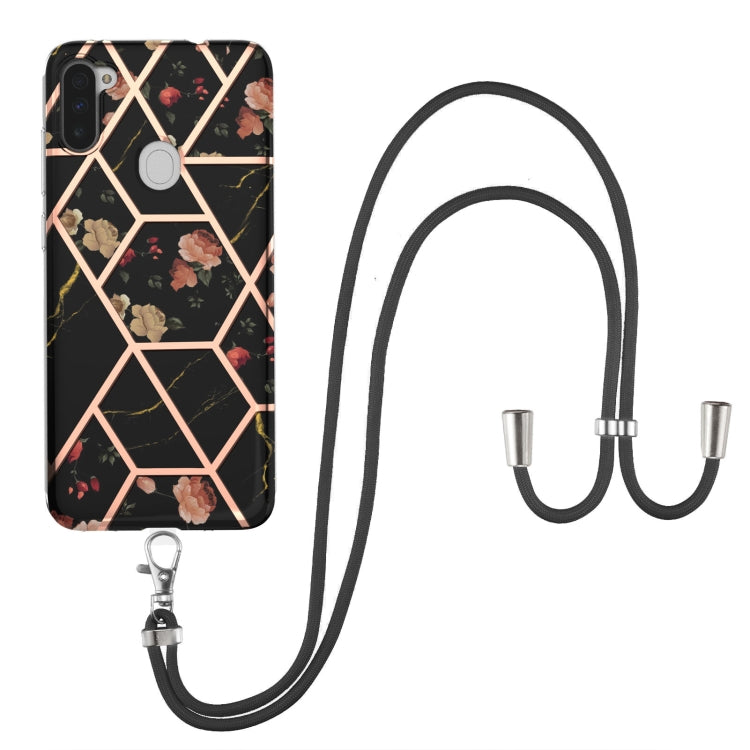 Electroplating Splicing Marble Flower Pattern TPU Shockproof Case with Lanyard, For Samsung Galaxy A82 5G, For Samsung Galaxy A11 / M11