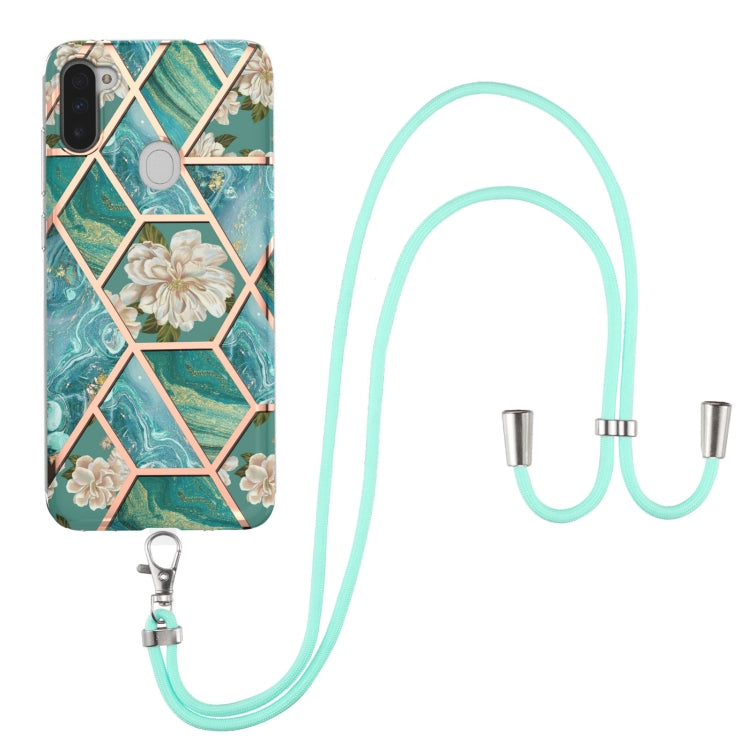 Electroplating Splicing Marble Flower Pattern TPU Shockproof Case with Lanyard, For Samsung Galaxy A82 5G, For Samsung Galaxy A11 / M11