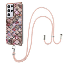 Load image into Gallery viewer, Electroplating Pattern IMD TPU Shockproof Case with Neck Lanyard, For Samsung Galaxy S21 Ultra 5G, For Samsung Galaxy S21+ 5G