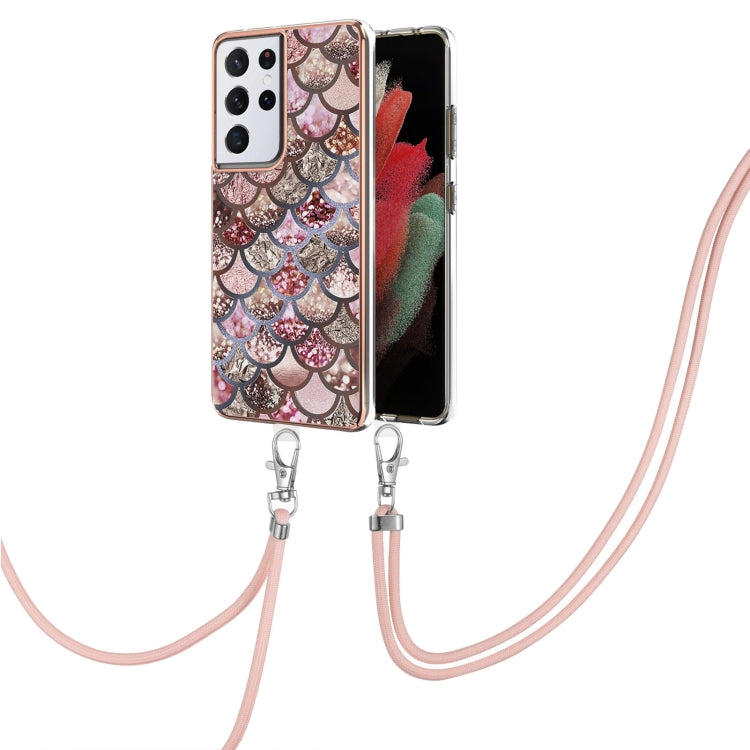 Electroplating Pattern IMD TPU Shockproof Case with Neck Lanyard, For Samsung Galaxy S21 Ultra 5G, For Samsung Galaxy S21+ 5G